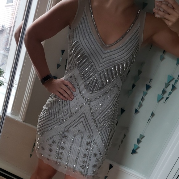 Beaded gray/silver sequined dress. - Picture 1 of 7